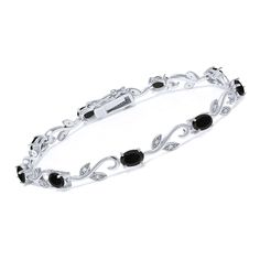 PRICES MAY VARY. Intricate Greek Vine Design: Elevate your style with the enchanting Greek Vine design of this tennis bracelet. Meticulously crafted in 925 sterling silver, the intricate vine pattern adds a touch of timeless elegance to the piece. Bold Black Onyx Gemstones: Adorned with striking black onyx gemstones, this bracelet boasts a bold and sophisticated look. The deep, rich color of the onyx stones adds a sense of mystery and allure, making it a statement accessory for any occasion. Daz Fine Jewelry With Black Gemstone Accents, Elegant White Gold Bracelets With Gemstone Accents, Elegant White Gold Jewelry With Black Spinel, Elegant Black Diamond Bracelet, Elegant Tennis Bracelet With Gemstone Accents, Elegant Black Jewelry With Gemstone Accents, Elegant Black Tennis Bracelet For Anniversary, Formal Black Cubic Zirconia Diamond Bracelet, Black Oval Gemstone Accent Jewelry