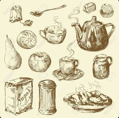 hand drawn tea and coffee items