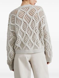 Brunello Cucinelli crew-neck Cashmere Jumper - Farfetch Spring Cashmere Sweater With Pointelle Knit, Cream Crew Neck Cardigan, Crew Neck Cashmere Cable Knit Top, Crew Neck Cable Knit Cashmere Top, Cable Knit Cashmere Crew Neck Top, Crew Neck Cashmere Sweater With Pointelle Knit, Cashmere Pointelle Knit Crew Neck Sweater, Crew Neck Pointelle Knit Sweater For Layering, Crew Neck Pointelle Knit Cropped Sweater For Layering