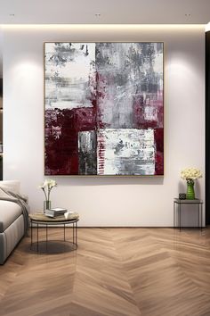 Abstract original handmade painting with burgundy and gray tones, featuring textured brush strokes and geometric composition Burgundy Texture, Plaster Wall Art, Gray Tones, Texture Paint, Grey Decor, Contemporary Interiors, Plaster Walls, Textured Artwork, Grey Tones