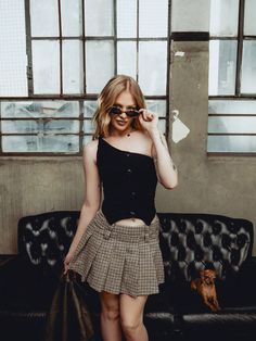 1pc Women's Khaki Plaid Print Pleated A-Line Mini Skirt, Casual Retro Style For Autumn/Winter Khaki Casual   Woven Fabric Plaid Pleated Non-Stretch  Women Clothing, size features are:Bust: ,Length: ,Sleeve Length: Autumn Skirt, Short Pollera, Preppy Plaid, Winter Vintage, Womens Khakis, Retro Mode, A Line Mini Skirt, Pleated Shorts, Fall Skirts