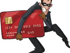 a cartoon man carrying a red credit card