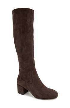 Lofted by a stacked block heel and durable sole, this trend-right tall boot is the perfect choice to elevate your cold-weather ensemble. 2 1/4" heel 5 1/2" shaft Side zip closure Textile upper/synthetic lining and sole Imported Winter Heeled Boots With Reinforced Block Heel, Fall Boots With Reinforced Heel And High Shaft, Trendy High Shaft Boots For Fall, Knee-high Suede Boots With Stacked Heel, Tall Block Heel Boots For Fall, Winter Suede Boots With Stacked Heel, Fall Platform Boots With Stacked Heel And High Shaft, Winter Boots With Stacked Heel And High Shaft, Wide Calf High Shaft Boots For Fall