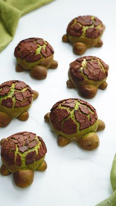 there are cookies shaped like turtles on the table