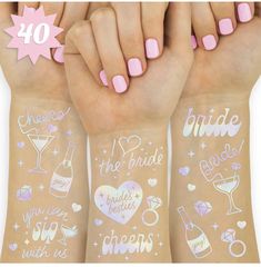 xo, Fetti Cheers Bachelorette Temporary Tattoos - 40 Iridescent Styles | Bachelorette Party Decoration, Bridesmaid Favor + Bride To Be Bachelorette Party Tattoos, Cheer Decorations, Bachelorette Party Tattoo, Bachelorette Party Items, Bachelorette Party Decoration, Party Tattoos