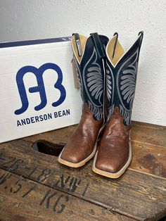 Men's Anderson Bean Kango Tobacco Smooth Quill/ Regal Blue Kidskin-Men's Boots-Anderson Bean-Lucky J Boots & More, Women's, Men's, & Kids Western Store Located in Carthage, MO Roping Dummy, Anderson Bean Boots, Denim Top Women, Lane Boots, Ostrich Boots, Felt Cowboy Hats, Straw Cowboy Hat, Rope Bag, Best Kids Toys