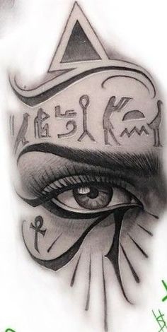 an eye with egyptian writing on it