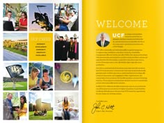 an open brochure with pictures of people in the background and text that reads, welcome ucc