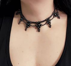 Black Choker Necklace.gothic Choker Necklace.goth Necklace. - Etsy Ukraine Gothic Beaded Necklace For Gift, Gothic Beaded Necklaces For Halloween, Halloween Gothic Beaded Necklace, Gothic Choker Necklace For Jewelry Making, Medieval Black Jewelry For Larp, Gothic Beaded Jewelry For Halloween, Gothic Beaded Halloween Jewelry, Gothic Black Bead Necklace For Gift, Gothic Black Beads Necklace For Gift