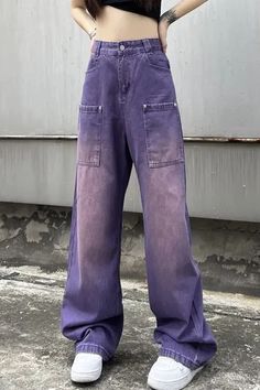 High Waist Retro Purple Long Jeans Pants – Leena Outfit Purple Jeans Women, Street Style Jeans, Jeans Online Store, Y2k Cargo Pants, Jeans Female, White Gradient, Denim Decor, Purple Jeans, Denim Cargo Pants