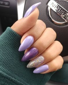 Lilac Nails Acrylic Lavender Almond, Purple Nails Speak Now, Taylor Swift Speak Now Era Nails, Taylor Swift Nail Art Speak Now, Purple Sparkling Nails, Speak Now Nail Design, Matte Purple Nails With Glitter, Lavender Haze Nails Taylor, Purple Taylor Swift Nails