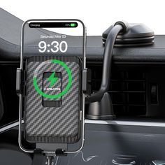 an image of a cell phone charging in the back of a car with its display showing