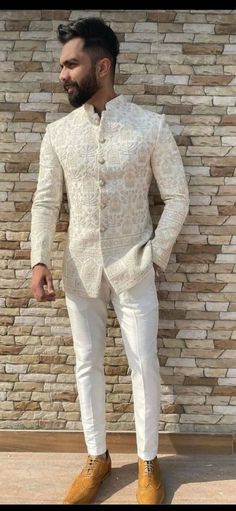 Buy Mens Indian Latest Design for Cream Jodhpur Cream Pants Groom Online in India - Etsy Mens Indian Wedding Shawl, Traditional Indian Mens Clothing, Indian Wedding Suits Men, Suit For Men Wedding, Indian Wedding Clothes For Men, Jodhpuri Suits For Men, Sherwani For Men Wedding, Wedding Kurta For Men, Jodhpuri Suit