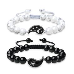 PRICES MAY VARY. Stainless steel yin yang charm: 0.75*0.47"(19*12mm); 8mm Howlite & Black Obsidian Stone Adjustable Nylon String: Female 6.25"(16cm) & Male 6.5"(16.5cm) are the shortest length These couples bracelets deliver a clear message that "My Sun and Stars & Moon of My Life" These yin yang stone couple bracelets set can be shared between a couple, friends, family members, siblings, or anyone else that is special to you Come with GIFT BOX; 180 days warranty & free replacement These couples His And Hers Necklaces, My Sun And Stars, Moon Of My Life, Yin Yang Bracelet, Yin Yang Charm, Yin Yang Necklace, Matching Couple Bracelets, Couples Bracelets, Couple Friends