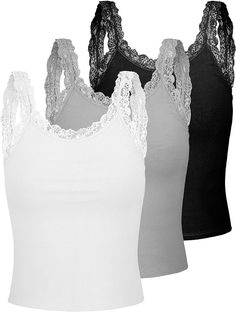 3 Pcs Women's Lace Patchwork Tank Top Lace Camisole Tank Tops Sleeveless Cami Crop Lace Trim Y2k Tops Patchwork Tank Top, Lace Trim Tank Top, Lace Straps, Romantic Lace, Lace Camisole, Lace Patchwork, Tank Top Camisole, Ribbed Tank Tops