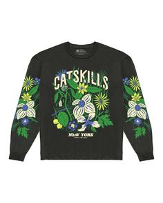 Catskills Flower Patch Long Sleeve Tee Vintage Ribbed Cuffs Top For Spring, Vintage Tops With Ribbed Cuffs For Spring, Spring Grunge Crew Neck Sweatshirt, Soft-washed Long Sleeve Grunge Tops, Soft-washed Streetwear Sweatshirt For Spring, Soft-washed Sweatshirt For Spring Streetwear, Spring Streetwear Soft-washed Sweatshirt, Vintage Acid Wash Long Sleeve Tops, Vintage Long Sleeve Acid Wash Tops