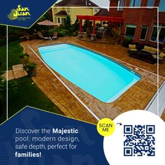 an advertisement for a swimming pool with a qr code on the front and side