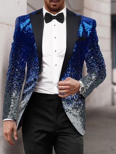 Men's Sequin Party Blazer 70s Disco Retro Sparkle Jacket Solid Colored Single Breasted One-button Black Silver Yellow Blue 2024 2024 - $95.99