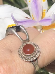 Vintage carnelian gemstone sterling silver ring unusual Size 7.25. Signed at 9:25 has a South American / native look to it. Vintage Silver Carnelian Rings, Adjustable Silver Carnelian Rings, Unique Silver Carnelian Rings, Sunset Beach, South American, Solitaire Ring, Phone Ring, Sterling Silver Ring, Silver Ring