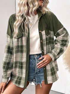 Fashionable Long Sleeve Shirt With Faux Pocket And Plaid Patchwork Design Army Green Casual  Long Sleeve Woven Fabric Plaid Shirt Non-Stretch  Women Clothing, size features are:Bust: ,Length: ,Sleeve Length: Fall Patchwork Button-up Flannel Shirt, Patchwork Long Sleeve Flannel Shirt For Fall, Plaid Patchwork Flannel Shirt For Fall, Patchwork Long Sleeve Flannel Shirt, Plaid Patchwork Tops For Fall, Winter Patchwork Button-up Top, Green Flannel Shirt With Button Closure For Fall, Green Collared Flannel Shirt For Fall, Casual Flannel Patchwork Tops For Fall