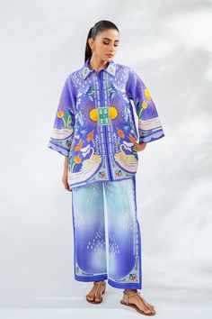 Ciel (A) Co Ord Set, Amethyst Purple, Silk Shirt, Raw Silk, Custom Sizing, Sleeve Length, Relaxed Fit, Silk, Pure Products