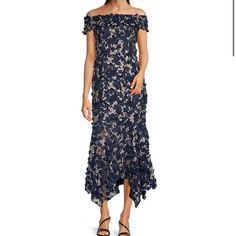 Xscape Size 16 Dress. Perfect To Wear As A Wedding Guest. Navy Blue With Floral Details. Https://Www.Nordstrom.Com/S/Xscape-Raised-Flower-Off-The-Shoulder-Flounce-Midi-Gown/6692351 Spring Blue Lace Mother Of The Bride Dress, Summer Fitted Mother Of The Bride Dress For Prom, Fitted Mother Of The Bride Dress For Summer Prom, Spring Gala Lace Mother Of The Bride Dress, Summer Evening Lace Mother Of The Bride Dress, Spring Gala Mother Of The Bride Lace Dress, Spring Blue Mother Of The Bride Dress For Party, Blue Fitted Mother Of The Bride Evening Dress, Blue Mother Of The Bride Dress For Spring Party