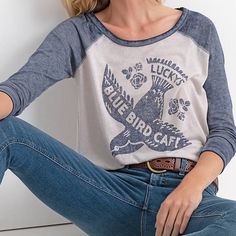 Description In Photos. Nwt Xs Runs Large Fashion Tees, Lucky Brand, Vintage Style, Blue White, Long Sleeve Tees, Color Blue, Vintage Fashion, Blue And White, Blue Color