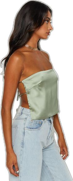 Green Tops With Built-in Bra For Spring, Green Crop Top With Built-in Bra For Summer, Summer Crop Top With Tie Back For Night Out, Cropped Tube Top For Summer Nights, Cropped Tube Top For Summer Night Out, Cropped Tube Top For Night Out In Summer, Green Tops For A Night Out In Spring, Backless Crop Top For Date Night In Summer, Backless Summer Crop Top For Date Night