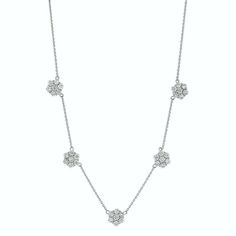 3.00 Carat Diamond Necklace G Si 14k White Gold 100% Natural Diamonds, Not Enhanced In Any Way Round Cut Diamond By The Yard Necklace 3.01ct G-H Si 14k White Gold, Pave Style 4.60 Gram 5/16 Inches In Height 35 Stones N5212-3w All Our Items Are Available To Be Ordered In 14k White, Rose Or Yellow Gold Upon Request. All Chains Of Pendants And Necklaces Can Be Requested In 16'' Or 18'' Length. . This Item Is Proudly Handcrafted In The Usa. Perfect Gift On Any Occasion. Fine Jewelry Platinum Flower Shaped Jewelry, Luxury Silver Flower-shaped Diamond Necklace, Luxury Silver Diamond Necklace In Flower Shape, Elegant Flower Shaped Jewelry With Single Cut Diamonds, Elegant Flower-shaped Jewelry With Single Cut Diamonds, Luxury White Gold Flower Shaped Diamond Necklace, Elegant Diamond Necklace With Brilliant Cut In Flower Shape, Luxury Diamond Necklace With Flower Shape For Anniversary, Elegant Flower Shaped Brilliant Cut Diamond Necklace