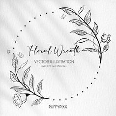 floral wreath with leaves and butterflies on white paper, for use as a background or wallpaper