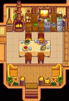 an overhead view of a kitchen and dining room in the legend of zeolith