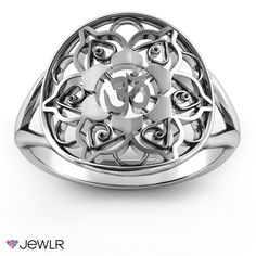 This exquisite ring features an “om symbol” within a “mandala”. Both of these symbols represent the universe and are sacred in Hinduism, Buddism and Yoga practice. Aside from being an absolutely beautiful ring, it symbolizes the universe being in constant motion. Additionally, the ring signifies spirituality, evolution and being one with the ever-changing world around us. Om Mandala, Mandala Ring, Puzzle Jewelry, Engraved Engagement Ring, Infinity Jewelry, Fingerprint Jewelry, Om Symbol, Monogram Ring, Family Jewellery