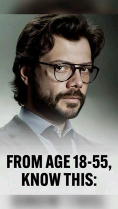 a man with glasses is looking at the camera and has an ad for his company