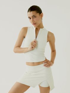 Harper Top - Cream – Bov Active Fitted Tennis Tops For Summer, Summer Athleisure Tops For Golf, Summer Athleisure Golf Tops, Fitted Sleeveless Tennis Tops, Casual Sleeveless Tank Top For Tennis, Fitted Athleisure Activewear For Golf, Sleeveless Tops For Summer Tennis, Sleeveless Tennis Tops For Summer, Sleeveless Summer Tennis Tops