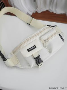 BagForLove - Front Pocket Fanny Pack with Letter Patch Decor Product Description Color White Bag Size Medium Pattern Type Plain Type Bum Bag Composition 100% Nylon Material Polyamide Size Chart INCH CM Strap Length Bag Height Bag Width Bag Length 39.4 inch 5.9 inch 3.1 inch 13 inch Strap Length Bag Height Bag Width Bag Length 100 cm 15 cm 8 cm 33 cm Details Pictures Similar Products h2 { text-align: center; } /* æ¢è¡ */ li{ white-space: normal; word-break: break-all; word-wrap: break-word; } . Large Capacity White Chest Bag For School, White Chest Bag With Adjustable Strap For School, Trendy White Shoulder Bag For Outdoor, Trendy Large Capacity Nylon Chest Bag, Everyday White Pouch Chest Bag, Everyday White Chest Bag With Zipper Pocket, Everyday White Chest Bag Pouch, Trendy White Chest Bag For School, White Belt Bag With Adjustable Strap For Daily Use