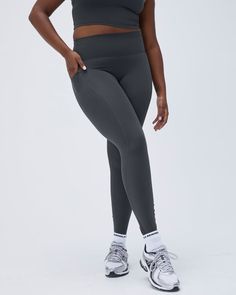 Women's Ultimate Pocket Leggings - Graphite Grey | Adanola Functional Full-length Tights With Pockets, Solid Compression Pants With 5-inch Inseam, Sportswear Bottoms With Side Pockets And 4-way Stretch, Tight Solid Sportswear Bottoms, Comfort Stretch Yoga Pants With Side Pockets For Sports, Casual Gray Leggings With 4-way Stretch, Casual Gray 4-way Stretch Leggings, Tight Workout Pants With 5-inch Inseam, Full Length Functional Elastane Bottoms