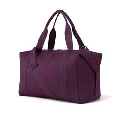 Landon Carryall Duffle Bag | Weekend Bag for Men & Women - Dagne Dover Purple Bag With Luggage Sleeve For Everyday Use, Purple Travel Bag For Everyday Use, Functional Purple Gym Bag For Daily Use, Sporty Purple Shoulder Bag For Travel, Modern Purple Travel Bags, Practical Purple Bags For Travel, Practical Purple Travel Bag, Purple Travel Bag With Luggage Sleeve For Everyday Use, Classic Purple Bag For Everyday Use