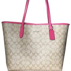 Coach Sig City Tote (5696) In Im/Light Khaki/Confetti Pink. Brand New With Tags. Coach Bag Tote, Pink Coach Bag, Scooter Bags, City Tote Bag, Brown Leather Tote Bag, Coach Tote, Brown Leather Totes, Brown Tote, Bags Coach