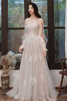 Lovely Lace Long A-Line Formal Dress, Long Sleeve Evening Dress Formal Dress Long Sleeve, Long Sleeve Evening Dress, Formal Dress Long, Occasion Dresses Wedding Guest, Floor Length Prom Dresses, Long Sleeve Dress Formal, Long Sleeve Evening Dresses, Evening Dress Fashion, Prom Dresses Long With Sleeves