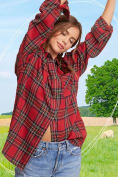 Love the oversized plaid shirt! Easy going you can wear this on it's own or layered over a tank. - 70% Cotton, 30% Polyester Small 4-6, Medium 8-10, Large 12-14 Red Plaid Flannel, Plaid Flannel Shirt, Fall Shopping, Checkered Pattern, China Fashion, Brushed Cotton, Red Ribbon, Sheer Fabrics, Earthy Tones