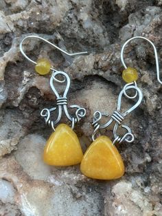 Bumblebee Jasper with dyed yellow agate beads Yellow Agate Jewelry With Natural Stones, Yellow Agate Gemstone Jewelry, Yellow Spiritual Jewelry With Gemstone Beads, Spiritual Yellow Jewelry With Gemstone Beads, Spiritual Yellow Gemstone Beads Jewelry, Sterling Silver Dangle Jewelry With Polished Beads, Amber Natural Stones Earrings For Jewelry Making, Yellow Beaded Jewelry For Healing, Unique Yellow Jewelry With Gemstone Beads