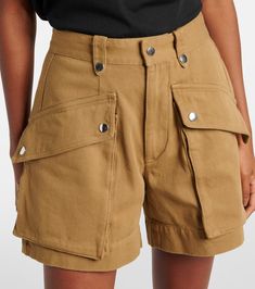 Jemmy cotton shorts in brown - Marant Etoile | Mytheresa Utility High-waisted Shorts With Patch Pockets, Short Cotton Bottoms With Patch Pockets, Utility Bottoms With Flap Pockets, Utility Shorts With Flap Pockets, Utility Bermuda Shorts With Side Pockets, Summer Cotton Cargo Shorts With Belt Loops, Cotton High-waisted Shorts With Belt Loops, Utility High-waisted Cargo Shorts With Patch Pockets, High-waisted Utility Cargo Shorts With Patch Pockets