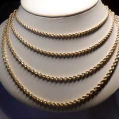 All Of Them Are 10k Yellow Gold Stamped 10k Rope Chains.Different Sizes. Small- Retail $699we Sell $3493mm At 22’inches Med- 3 1/2mm 22’inches Retail-$899 Sell For $449 Med-4mm 22’inches Retail- $999 Sell $499 Large-4 1/2mm 22’inches Retail-$1199we Sell $599 Chain Brand New Never Worn Free Gift Box Free Shipping Yellow Gold Rope Chain Jewelry For Anniversary, Elegant Yellow Gold Rope Chain Necklace With Curb Detail, Elegant Gold Diamond-cut Rope Chain Necklace, Elegant Gold Diamond Cut Rope Chain Necklace, Elegant Yellow Gold Curb Chain Necklace, 14k Gold Rope Chain Necklace With Curb Chain, 14k Yellow Gold Diamond-cut Chain Necklace, 14k Yellow Gold Chain Necklace With Diamond Cut, 14k Yellow Gold Diamond Cut Chain Necklace