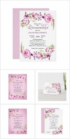 wedding stationery with pink flowers and greenery