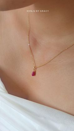 Dainty 14k gold filled Ruby Necklace as birthday gift for July born girlies. Ruby represents wealth and prosperity. You can wear this necklace as a daily reminder that your health is the greatest wealth ❤️ Chain : 1.4 mm chain (slightly thicker than the most dainty 1 mm chain) Ruby : approximately 9 mm long, teardrop shape, wrapped with 14kgf wire This Ruby pendant necklace is dainty and delicate, please wear with care. It's better to take it off before sleeping or showering to prevent breaking Dainty Tiny Birthstone Necklace For Gift, Minimalist Red Gemstone Birthstone Necklace, Delicate 14k Gold Filled Birthstone Necklace Gift, 14k Gold Filled Birthstone Necklace With Gemstone, 14k Gold Filled Birthstone Necklace Gift, 14k Gold Filled Gemstone Birthstone Necklace Gift, Dainty Gold Ruby Jewelry, Minimalist Ruby Jewelry As Gift, Red Dainty Birthstone Jewelry