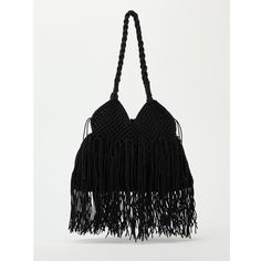 Nwt Zara Woman Macrame Shopper Shoulder Bag Purse Black Black Bohemian Bag With Fringe, Black Bohemian Crochet Bag Handwoven, Black Tasseled Hobo Bag, Elegant Black Crochet Bag For Beach, Black Bohemian Shoulder Bag With Tassels, Black Macrame Crochet Bag For Everyday Use, Black Woven Crochet Evening Bag, Festival Macrame Bags, Black Bohemian Hobo Bag For Summer