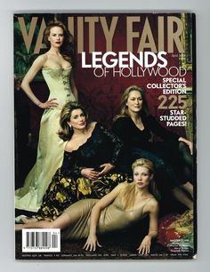 the cover of vanity fair magazine featuring three women in evening gowns and one is sitting on