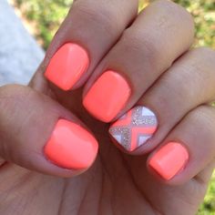 Uñas Color Coral, Neon Nail Art Designs, Neon Nail Art, Peach Nails, Coral Nails, Her Nails, Neon Nails, Cute Nail Art, Manicure Y Pedicure