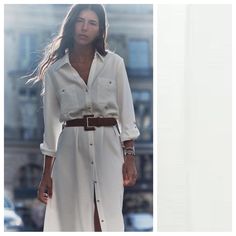 Nwt. Zara Oyster-White Midi Dress With Belt, Johnny Collar And Sleeves With Turn-Up Cuffs And Buttoned Tabs. Front Patch Pockets. Buttoned Front And A Belt. Size L. Ref. 2251/542. Pit To Pit 22" Flat, Shoulders 16", Sleeves 17-22", Waist 23", Length 51". 1054. White V-neck Shirt Dress For Work, White V-neck Shirt Dress For Day Out, Casual White Long Sleeve Maxi Dress, White Long Sleeve Midi Dress For Summer, White Long Sleeve Maxi Dress For Casual Wear, Chic Off White Long Sleeve Maxi Dress, White Shirt Dress For Beach In Fall, Elegant Long Sleeve White Shirt Dress, White Midi Dress For Summer Workwear