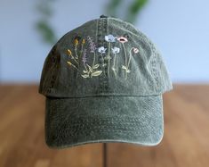 Washed Coton Baseball Cap,floral Hand Embroidered Baseball Cap, Large Hand Embroidery,curved Brim Baseball Hat,colorful Summer Hat - Etsy Casual Baseball Cap With Custom Embroidery For Spring, Cotton Baseball Cap With Floral Embroidery, Floral Embroidered Cotton Baseball Cap, Spring Embroidered Dad Hat, Casual Spring Baseball Cap With Floral Embroidery, Spring Embroidered Dad Hat Baseball Cap, Green Embroidered Baseball Cap For Spring, Cotton Baseball Cap With Embroidered Curved Visor, Spring Embroidered Hat With Curved Visor